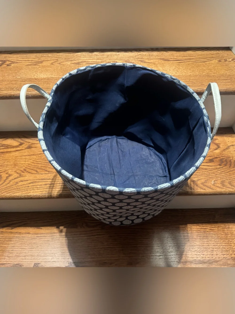 Navy & White Dot Canvas Storage Bin with Handles